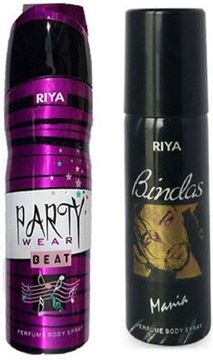 

Riya BINDAS MANIA+PARTY WEAR Body Spray - For Men & Women(350 ml, Pack of 2)