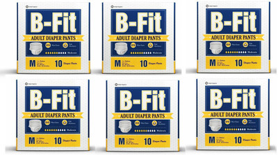 

B Fit Adult Pull Up Pants (Medium) 10 Pcs/Pack , Size- 24-36 Inches (Pack of 6) Adult Diapers - M(60 Pieces)