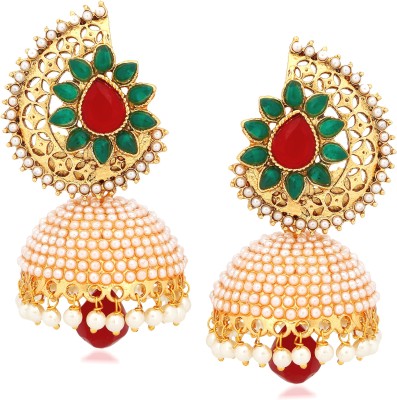 Divastri Wedding Traditional Moti Jhumka earrings for girls women gold plated Fancy Party wear stylish Pearl Alloy Jhumki Earring