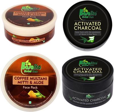 

Basaika Herbal Care Combo Face Pack 300 gms (Activated Charcoal Face Pack with the goodness of Neem & Aloe Vera & Coffee Multani Mitti & Aloe face pack)(300 g)