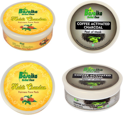 

Basaika Herbal Care Combo Face Pack 300 gms (Haldi Chandan Fairness face Pack &Coffee activated Charcoal peel of mask)(300 g)