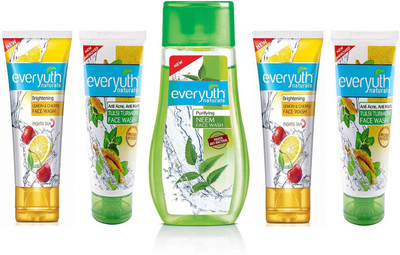 

Everyuth Naturals Face Wash Brightening LEMON & CHERRY 50g x 2, Anti Acne & Anti Marks TULSI TURMERIC 50g x 2 & Purifying NEEM 100g Face Wash(300 g)