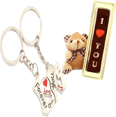 

Ghasitaram Gifts Valentine- Love you Forever Couple Keychain with Teddy and Chocolate Combo(4)