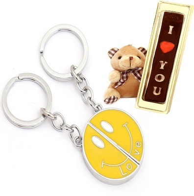 

Ghasitaram Gifts Valentine- Smiley Couple Keychain with Teddy and Chocolate Combo(4)