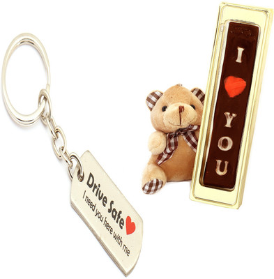 

Ghasitaram Gifts Valentine- Drive Safe Keychain with Teddy and Chocolate Combo(3)