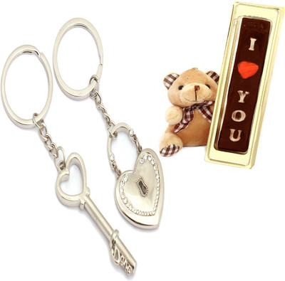 

Ghasitaram Gifts Valentine- Key to my Heart Couple Keychain with Teddy and Chocolate Combo(4)