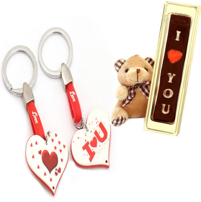 

Ghasitaram Gifts Valentine- Red Love Couple Keychain with Teddy and Chocolate Combo(4)