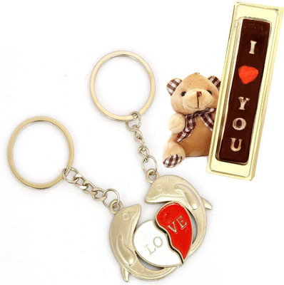 

Ghasitaram Gifts Valentine- Love Heart Couple Keychain with Teddy and Chocolate Combo(4)