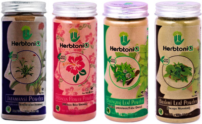 

HerbtoniQ 100% Natural Jatamansi Powder 150g, Hibiscus Flower Powder 150g, Bhringraj Leaf Powder 150g, Brahmi Leaf Powder 150g For Hair Treatment Pack(600 g)