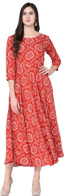 VGANG Women Dyed/Ombre Flared Kurta(Red)