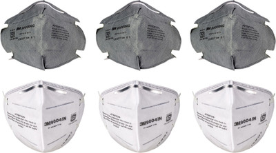 

Vezual 3M 9000ING Safety Grey Mask (Pack of 3) & 3M 9004IN White Disposable Mask (Pack of 3) for protection against Dust / Pollution Mask and Respirator