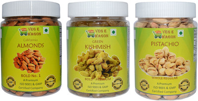 

Veg E Wagon Almonds Bold 1,Green Kishmish Premium&Pista Whole Pre(250 each) Almonds, Raisins, Pistachios(750 g, Plastic Bottle)