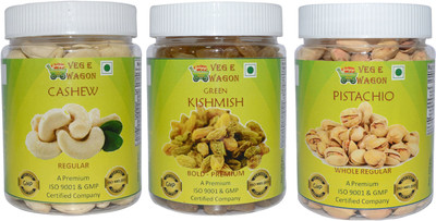 

Veg E Wagon Cashew Regular,Green Kishmish Pre& Pista Whole Pre(250 Each) Cashews, Raisins, Pistachios(750 g, Plastic Bottle)