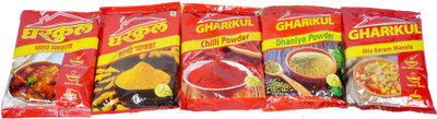 

Gharrkul Chilli Powder, Termeric Powder, Dhaniya Powder, Mix Garam Masala & Mutton Masala - A Combo Pack of each 100 gm(5 x 100 g)