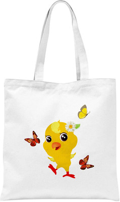 

Rawpockets ' Cute Chicks with butterflies ' - White Colour Tote Bag Multipurpose Bag(White, 12 inch)