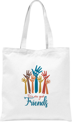 

Rawpockets ' We Are Your Friends-Colourful Hands ' - White Colour Tote Bag Multipurpose Bag(White, 12 inch)