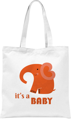 

Rawpockets ' It's a Baby-Elephant ' - White Colour Tote Bag (Nursery/Play School) Multipurpose Bag(White, 12 inch)