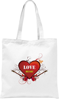 

Rawpockets ' Love Music-Heart-Guitar ' - White Colour Tote Bag (Nursery/Play School) Multipurpose Bag(White, 12 inch)