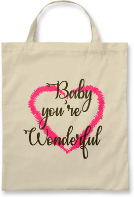 

Rawpockets ' Heart - Baby You're Wounderful ' - Natural Colour Tote Bag Multipurpose Bag(Beige, 12 inch)