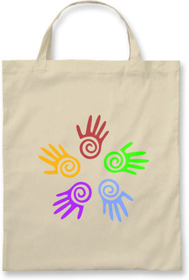 

Rawpockets ' Colourful Hand prints ' - Natural Colour Tote Bag Multipurpose Bag(Beige, 12 inch)