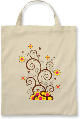 

Rawpockets ' Floral ' - Natural Colour Tote Bag Multipurpose Bag(Beige, 12 inch)