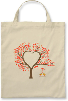 

Rawpockets ' Love Tree With Love Birds ' - Natural Colour Tote Bag Multipurpose Bag(Beige, 12 inch)