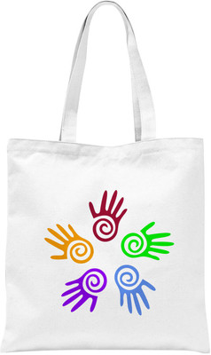 

Rawpockets ' Colourful Hand prints ' - White Colour Tote Bag Multipurpose Bag(White, 12 inch)
