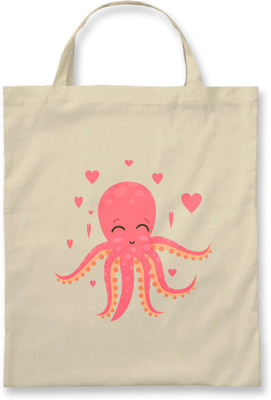 

Rawpockets ' Cute Pinky - Octopus ' - Natural Colour Tote Bag (Nursery/Play School) Multipurpose Bag(Beige, 12 inch)
