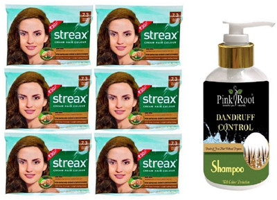 

Pink Root Dandruff Control Shampoo with Streax Sachet 6 Pcs 7.3 Golden Blonde Cream Hair Color(Set of 7)