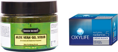 

Sheer Secret Aloe Vera Scrub 300ml and Oxylife Bleach 27g(Set of 2)