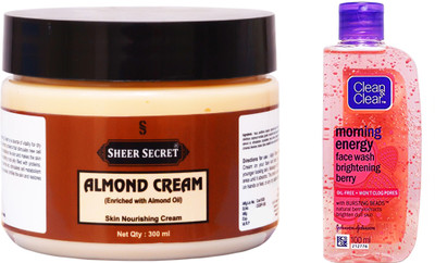 

Sheer Secret Almond Cream 300ml and Clean & Clear Morning Energy Berry Face Wash 100ml(Set of 2)