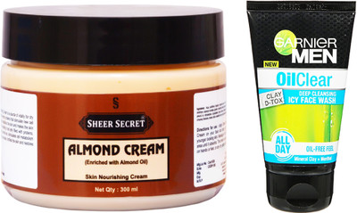 

Sheer Secret Almond Cream 300ml and Garnier Men Oil Clear Face Wash 100ml(Set of 2)