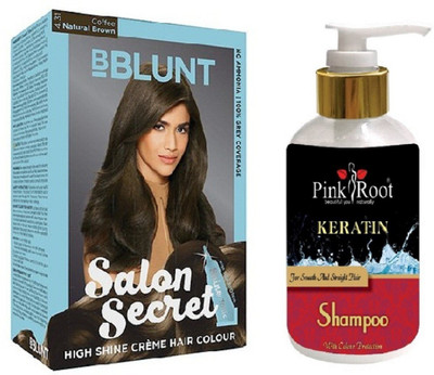

Pink Root Kertain Shampoo with Bblunt 4.31 Natural Brown Saloon Secret Hair Color(Set of 2)