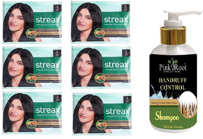 

Pink Root Dandruff Control Shampoo with Streax Sachet 6 Pcs 3 Dark Brown Cream Hair Color(Set of 7)