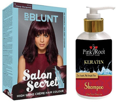 

Pink Root Kertain Shampoo with Bblunt 4.20 Deep Burgundy Saloon Secret Hair Color(Set of 2)