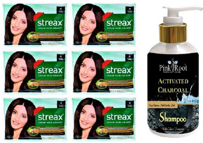 

Pink Root Activated Charcoal Shampoo with Streax Sachet 6 Pcs 4 Natural Brown Cream Hair Color(Set of 7)