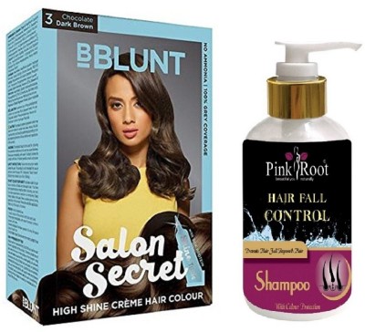 

Pink Root Hair Fall Control Shampoo with Bblunt 3 Dark Brown Saloon Secret Hair Color(Set of 2)