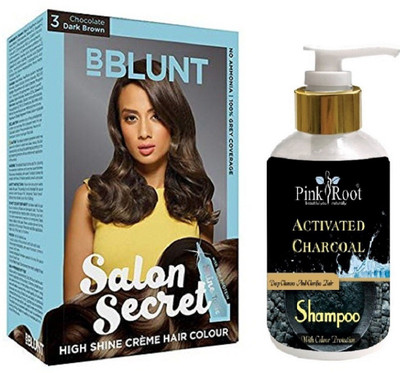 

Pink Root Activated Charcoal Shampoo with Bblunt 3 Dark Brown Saloon Secret Hair Color(Set of 2)