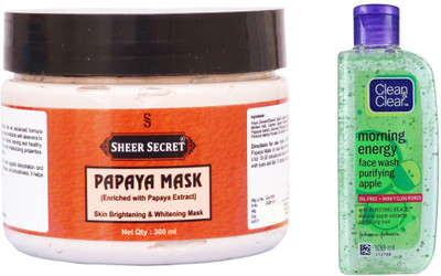 

Sheer Secret Papaya Mask 300ml and Clean & Clear Morning Energy Apple Face Wash 100ml(Set of 2)