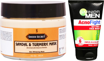 

Sheer Secret Sandal & Turmeric Mask 300ml and Garnier Men Acno Fight Face Wash 100ml(Set of 2)
