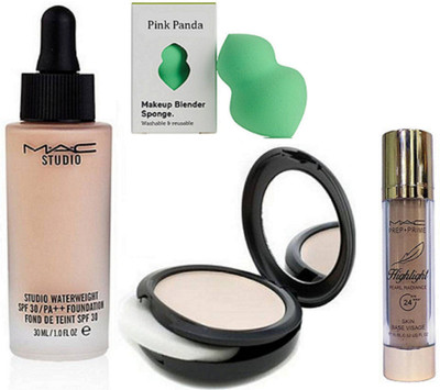 

PINKPANDA Sponge puff, Studio Water weight Foundation, Fix Compact, prep+prime highlight(Set of 4)