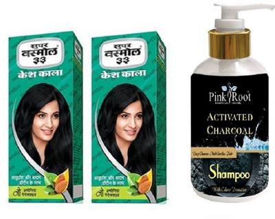 

Pink Root Activated Charcoal Shampoo with Super Vasmol 2 Pcs Kesh Kala 100ml(Set of 3)