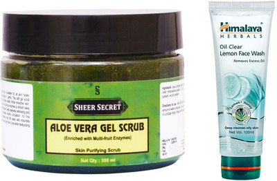 

Sheer Secret Aloe Vera Scrub 300ml and Himalaya Oil Clear Lemon Face Wash 100ml(Set of 2)