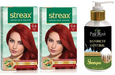 

Pink Root Dandruff Control Shampoo with Streax 2 Pcs 0.6 Flame Red Cream Hair Color(Set of 3)