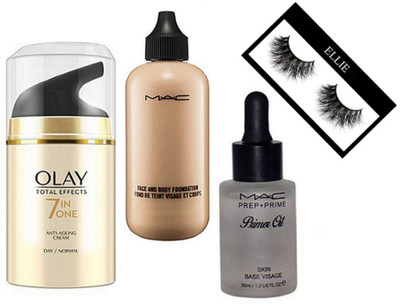 

Ellie Eyelashes,Face And Body Foundation, Primer Oil,Total Effects 7in1 Anti Ageing Cream(Set of 4)
