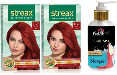 

Pink Root Hair Spa Shampoo with Streax 2 Pcs 0.6 Flame Red Cream Hair Color(Set of 3)
