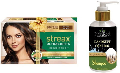 

Pink Root Dandruff Control Shampoo with Streax Ultralights Mocha Brown Highlightings Kit(Set of 2)