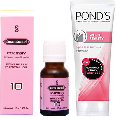 

SHEER SECRET ROSEMARY ESSENTIAL OIL 15 ML and POND'S WHITE BEAUTY FACE WASH 100 ML(Set of 2)