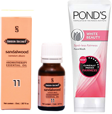 

SHEER SECRET SANDALWOOD ESSENTIAL OIL 15 ML and POND'S WHITE BEAUTY FACE WASH 100 ML(Set of 2)