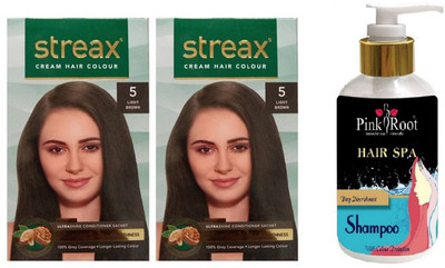 

Pink Root Hair Spa Shampoo with Streax 2 Pcs 5 Light Brown Cream Hair Color(Set of 3)